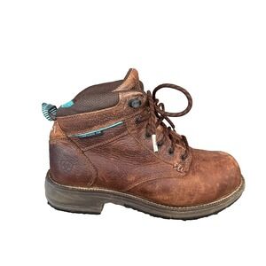Ariat Womens 7B Brown Leather Composite Toe Safety Work Boots Ankle